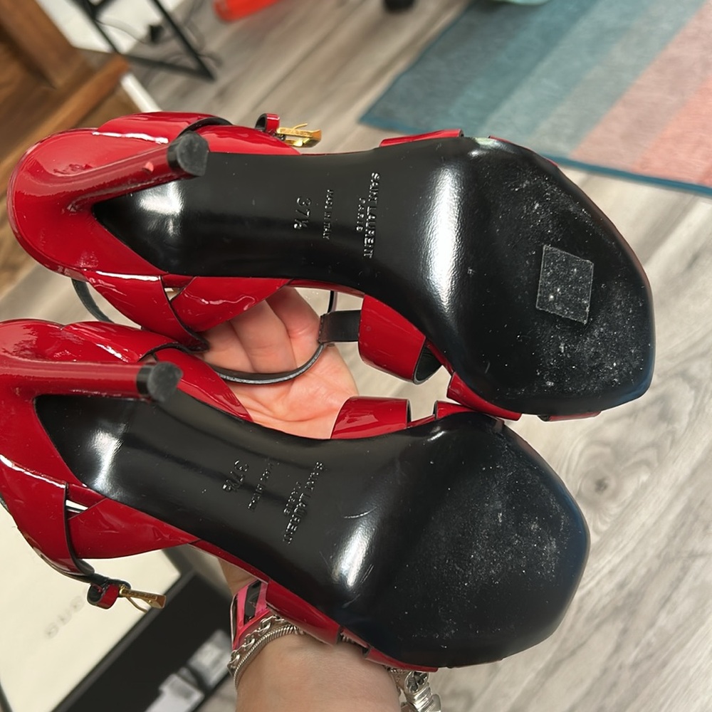 Saint Laurent Red Patent Leather Sandals - Picture 9 of 11